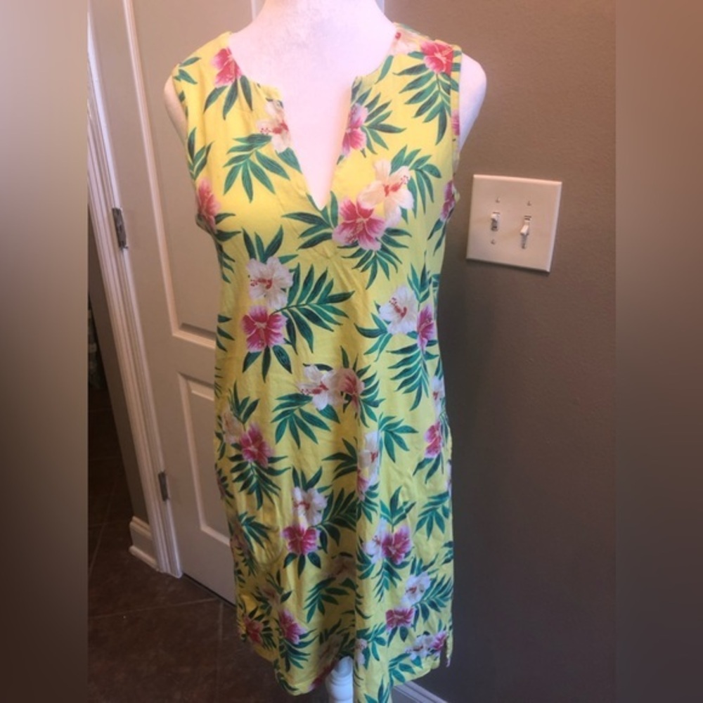 Hawaiian Floral Print Sleeveless Tee Shirt Dress Size XS (2-4) Lands’ End